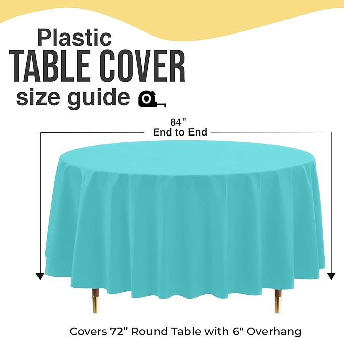 Exquisite 66% Thicker Premium Aqua Round Tablecloth 0.5 Mil 6 Pack Plastic Table Cloth Disposable 84 Inch Round Plastic Tablecloth Won't Tear Easily Like Cheap Thin Brands