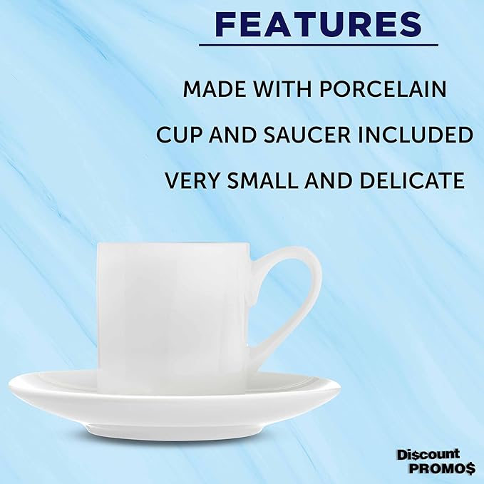 DISCOUNT PROMOS Espresso Cups with Saucers 3 oz. Set of 10 - Practical, Porcelain, Coffee Shops - White