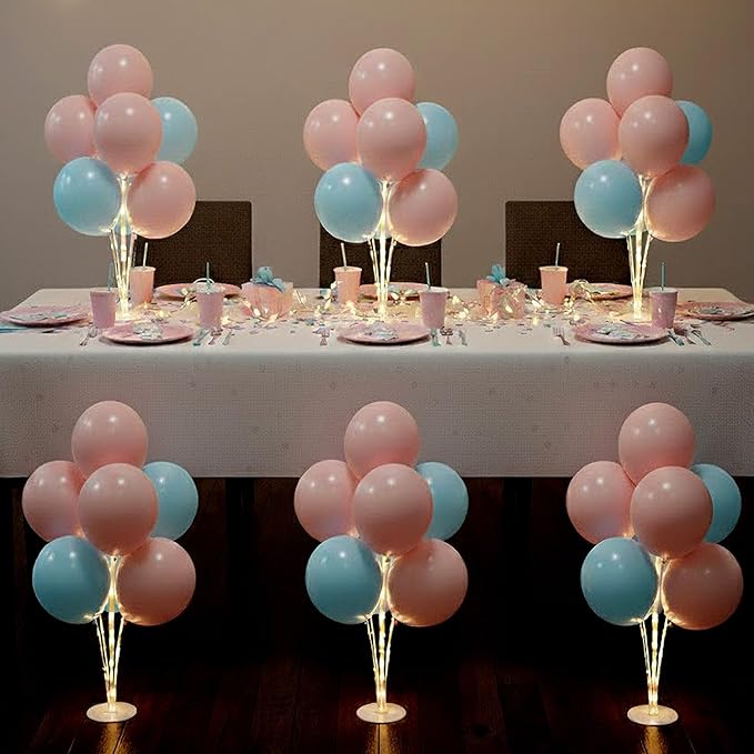 6 Set Balloon Stand Table Centerpieces with LED Lights for Party Decor, Balloons Centerpieces for Table, Balloon Stand Kit for Graduation Decorations 2025, Weddings, Birthday Decoration (Pink & Blue)