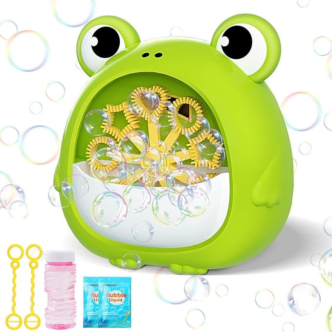 Frog Bubble Machine Toys for Kids 3-8 Years Old: Bubble Blower Maker with 2 Solutions, Outdoor Party Toy, Birthday Gift for 3 4 5 6 7 8 Year Old Girls Boys