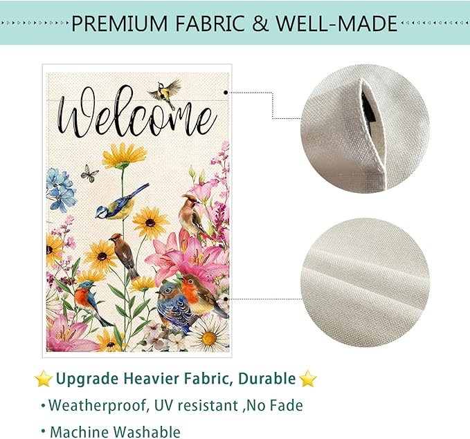 Baccessor Spring House Flag Floral Bird Butterfly Flowers Welcome Spring Summer Flag 28 x 40 Inch Double Sided Burlap Large Spring Outside Decor