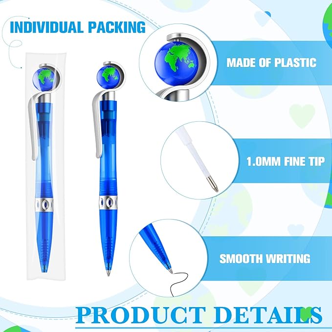 Teling 100 Pcs Earth Retractable Cute Globe Pens Bulk 1.0 mm Tellurion Shape Earth Day Black Ink World Ballpoint Pens for Adults Accessories Office Decoration Supplies