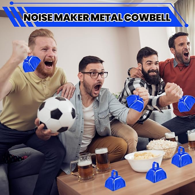 24 Pcs Metal Cowbells with Handle, Cow Bells Noise Makers for Sporting Events, Small Cow Bell Loud Bells Noisemaker Hand Percussion Cow Bells Noise Makers for Sporting Events, Football Games (Blue)