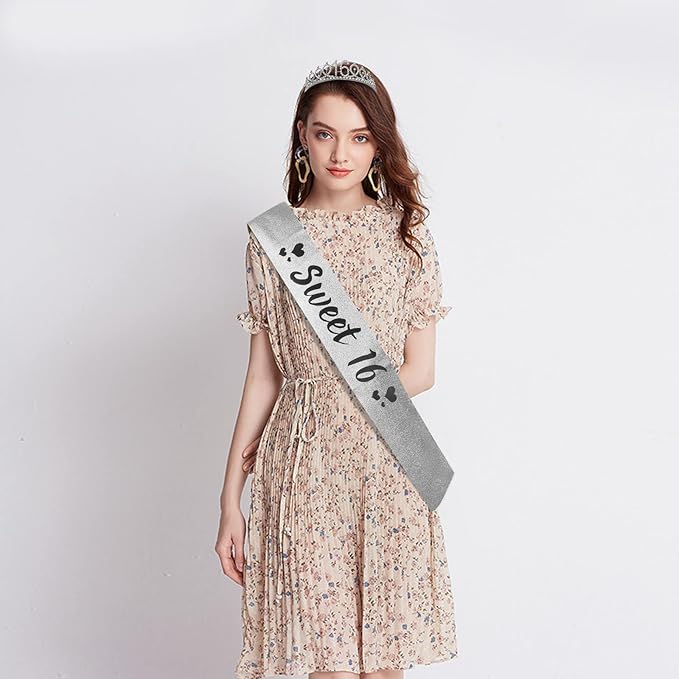 100th Birthday Sash and Tiara for Women, 100 & Fabulous Sash and Tiara Birthday Crown, Happy 100th Birthday Gifts for Queen Woman Party Favors Supplies and Decorations, Silver