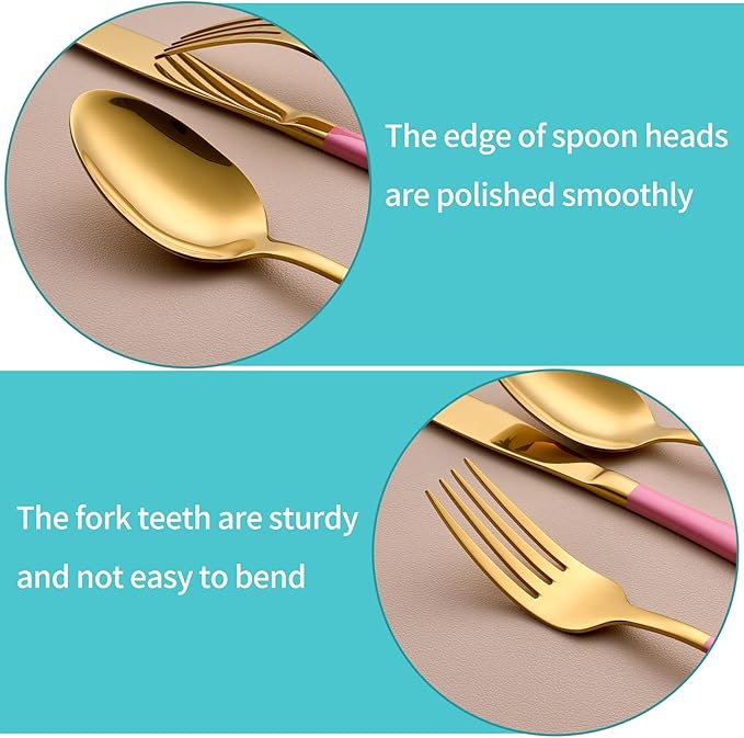20-Piece Gold & Pink Silverware Set for 4, 18/0 Stainless Steel Flatware Cutlery Utensils Set, Includes Dinner Knives, Forks, Spoons, Salad Forks, Teaspoons, Dishwasher Safe