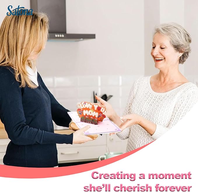 SATONA 3D Mother Pop-Up Greeting Card, Elegant Floral Scene, Includes Envelope & Message Card, Perfect for Mothers, Wives, Grandmas, or a Special Occasion (Love You Mom)