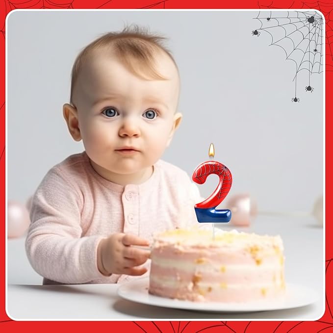 Spider Themed Birthday Candle Number 2 Candle Birthday Cake Candles Party Decoration Cake Topper for Spider Party Decoration Theme Party Supplies (Number 2)