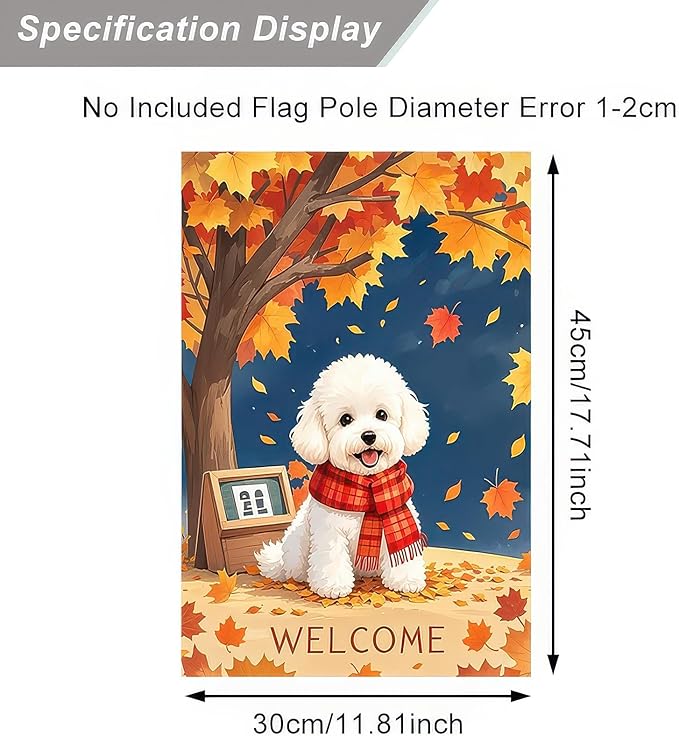 BlissYard Thanksgiving Fall Garden Flag 12x18 Inch Welcome Poodle Dog Flag Double Sided Outdoor Autumn Yard Banner with Leaves and Tree for Porch Lawn Patio Seasonal Decor