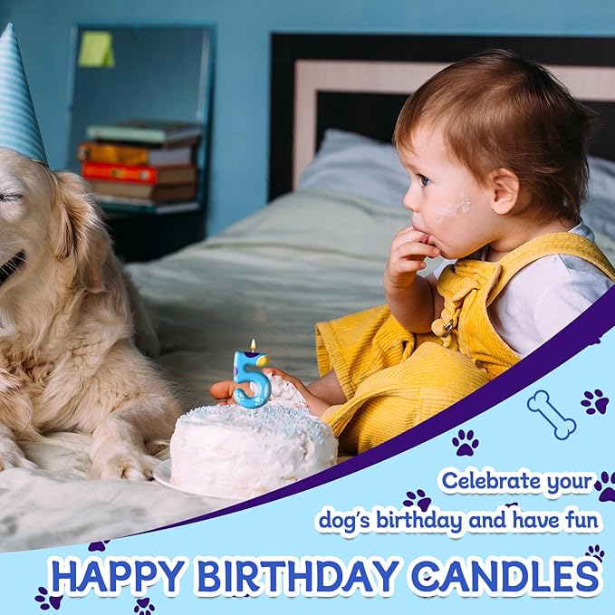 Blue Dog Paw Birthday Candles Cake Topper Numeral Birthday Candles for Boy Girl Dog Paw Decoration(Number 5)