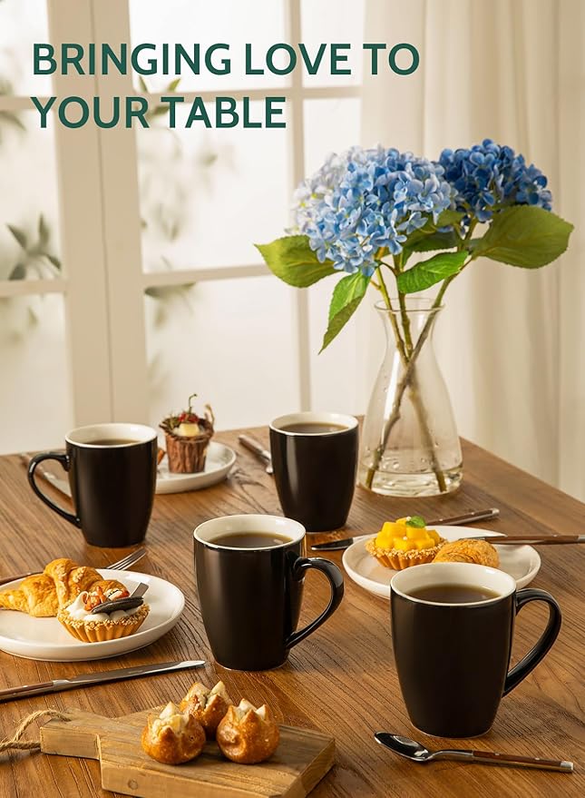 Sweese Porcelain Coffee Mugs - 16 Ounce (Top to the Rim) for Coffee, Latte, Tea, Cocoa, Set of 4, Black