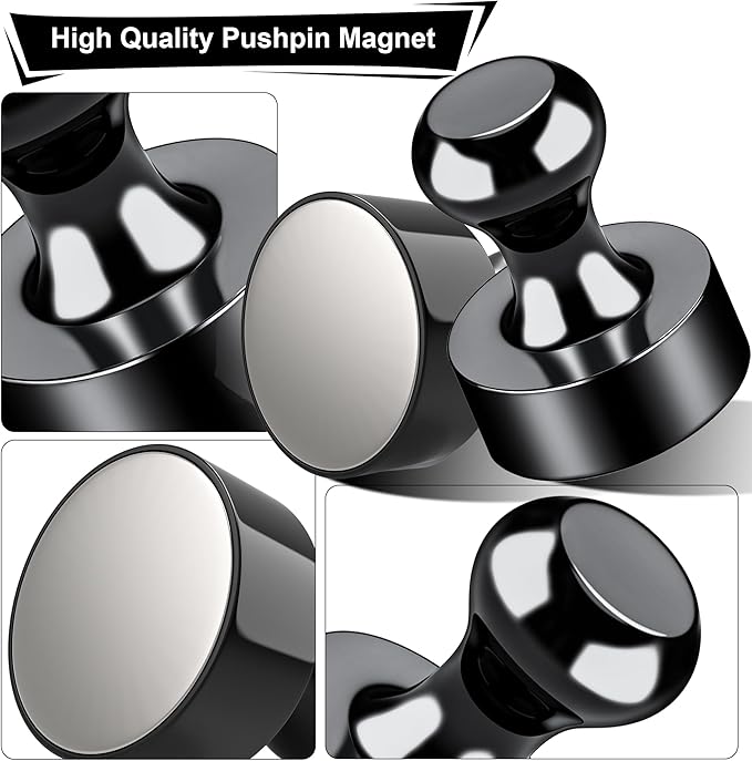 Tiergrade Metallic Magnets, Refrigerator Magnets, 60 Pack Black Magnetic Push Pins, Strong Fridge Magnets, Multi-use Whiteboard Magnets Perfect for Kitchen Office Classroom