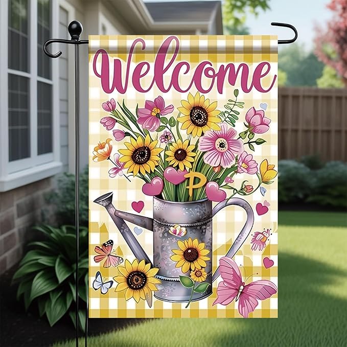Starlit Patio Welcome Summer Spring Floral Mason Jar Garden Flag 12×18 Inch Double Sided Daisy Flowers Floral Pink Yard Flag Outside Decorations Farmhouse Outdoor Small Home Decor