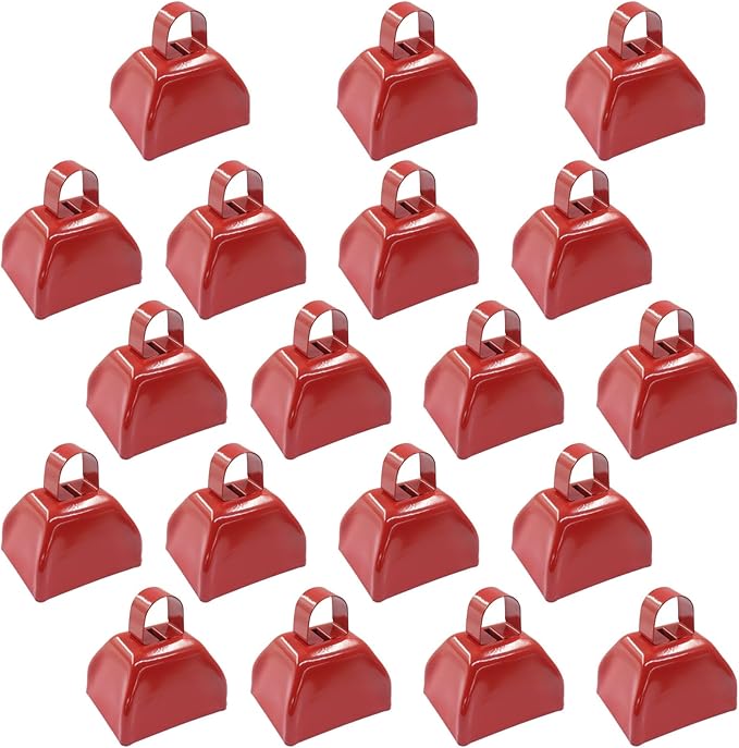 15 Pack 3 Inch Red Metal Cowbells -Cowbells Noise Makers Hand Percussion Cow Bells Loud Cowbells with Handle for Sports Games,Weddings and Parties