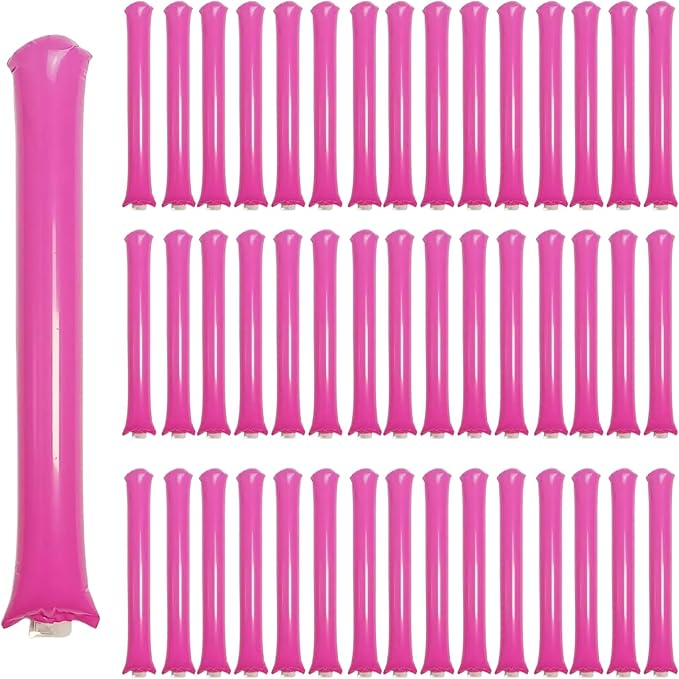 48pcs Round Head Boom Sticks Thunder Sticks Cheering Sticks Team Spirit Plastic Cheerleading Spirit Stick Clapper Inflatable Noise Maker Sports Supply (Pink)