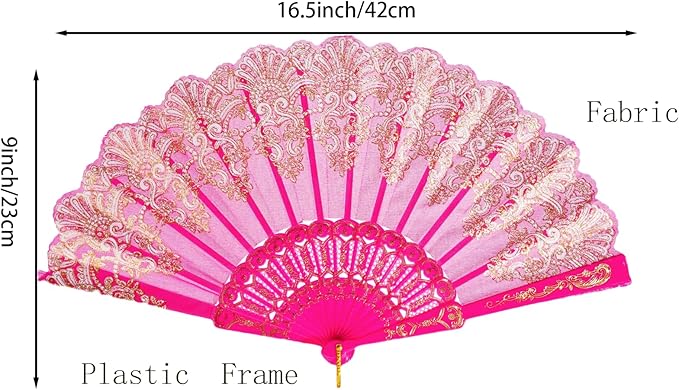 QIRMIZI 10 Pack Folding Handheld Fans,Silk Spanish Fan, Perfect for Weddings, Parties, and Dancing,Deeppink