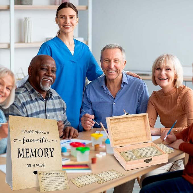 70th Birthday Party Share a Memory Set, 1956 Birthday Gifts for Women Men, 1956 Wooden Share A Memory Box with Memory Sign and 50 Pcs Memory Cards, 1956 Birthday Gifts, 70th Birthday Party Decorations