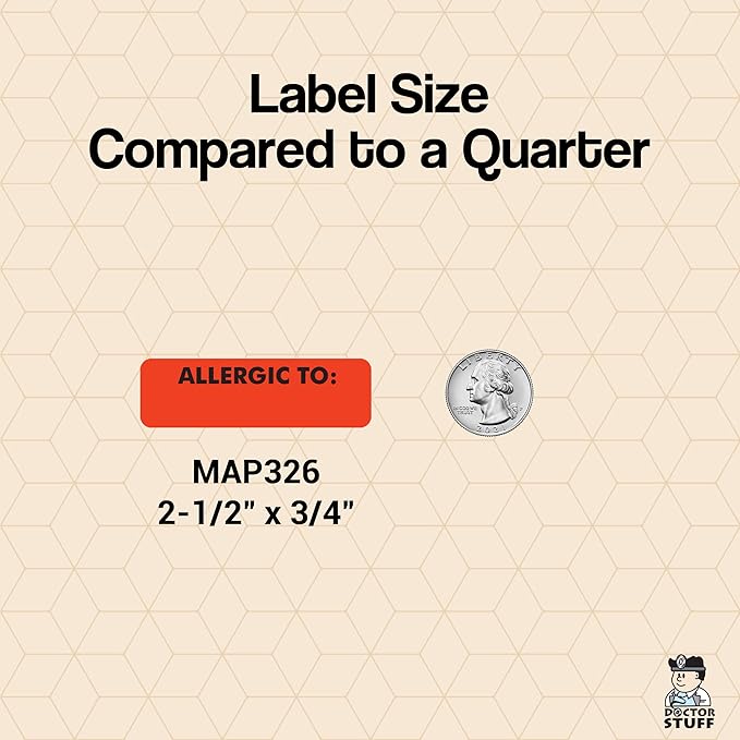 Allergic to Chart Label Alert Sticker 2.5” x 0.75” Fluorescent Red Black Doctor Stuff Permanent Adhesive 300 Stickers/Box