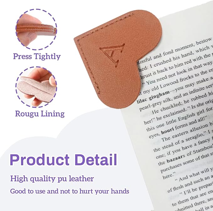 MOTEERLLU Personalized Leather Heart Bookmark with Initials, Cute Custom Corner Bookmarks for Reading Women, Men, Kids, Teachers, Book Lovers Gifts(Brown S)