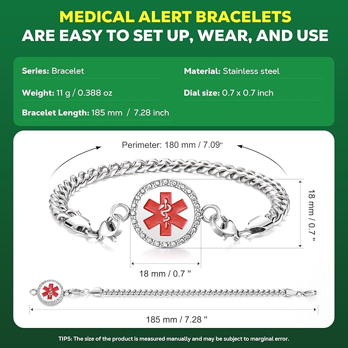 Upgraded Medical Bracelets Men Women with QR Code Medical Alert ID Bracelets - Titanium Steel Wristband Fits Wrists Up 8''-10'' - More Space Custom Emergency Med ID Info