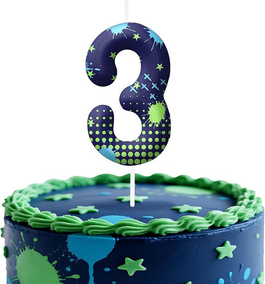 Video Game Number 3 Birthday Candles, Game Themed Cake Topper for Boys Girls, Cake Decorations for Birthdays, Gaming Theme Party Supplies, Candles for Party Decorations