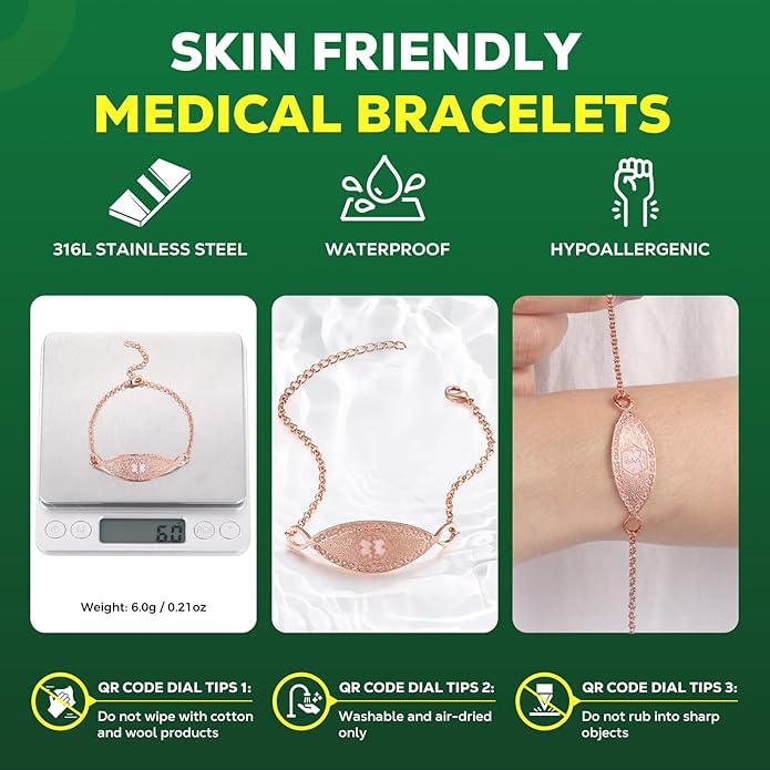 Upgraded Medical Bracelets Men Women with QR Code Medical Alert ID Bracelets - Titanium Steel Wristband Fits Wrists Up 8''-10'' - More Space Custom Emergency Med ID Info