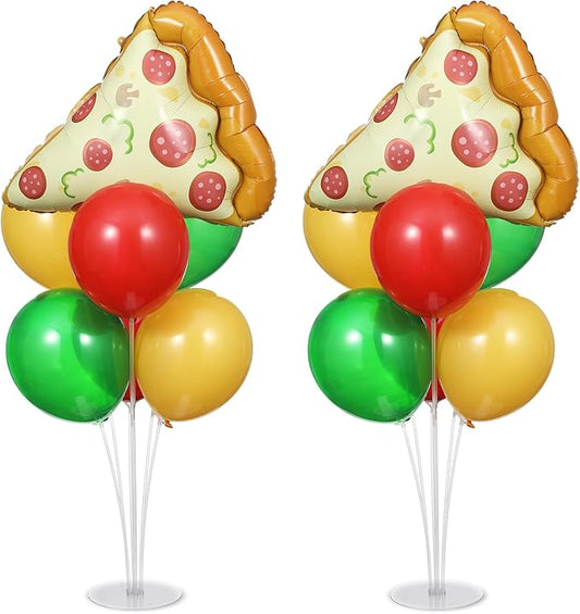 Pizzas Party Balloons Stand Kit 2 Sets with 2 Pizzas Slice Foil Balloons Pizza Themed Birthday Balloon Centerpiece for Tables for Picnic Pizza Party Supplies Baby Shower Picnic Themed Decorations