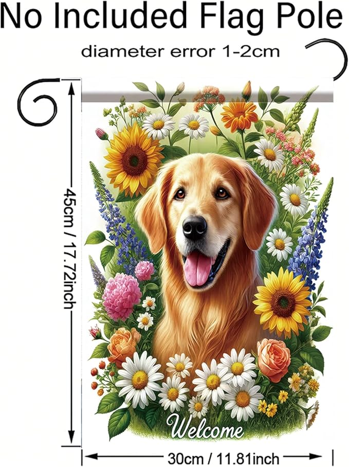 Starlit Patio Welcome Summer Spring Garden Flag 12 x 18 Double Sided Golden Retriever Dog Garden Flag Cute Puppy Small Daisy Flower Yard House Flags Outside Outdoor Summer Porch Lawn Decoration