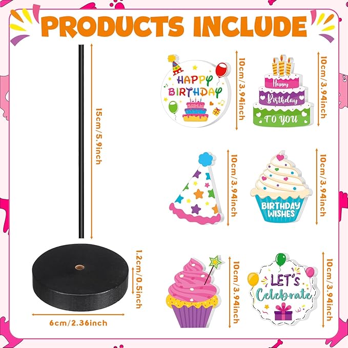 6 Pcs Colorful Birthday Party Decoration Happy Birthday Table Standing Sign Decor for Centerpieces Celebration Wooden Sign Single-sided Printed Tabletop Decor for Party Favor Supplies
