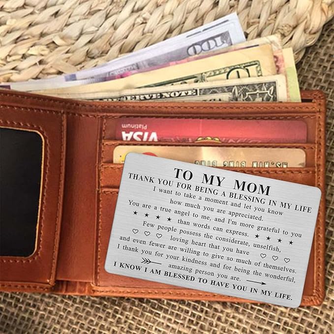 ABNTY Mothers Day Gifts for Mom, Thank You Mom Gifts, Mom Appreciation Card, Stainless Steel Engraved Wallet Insert