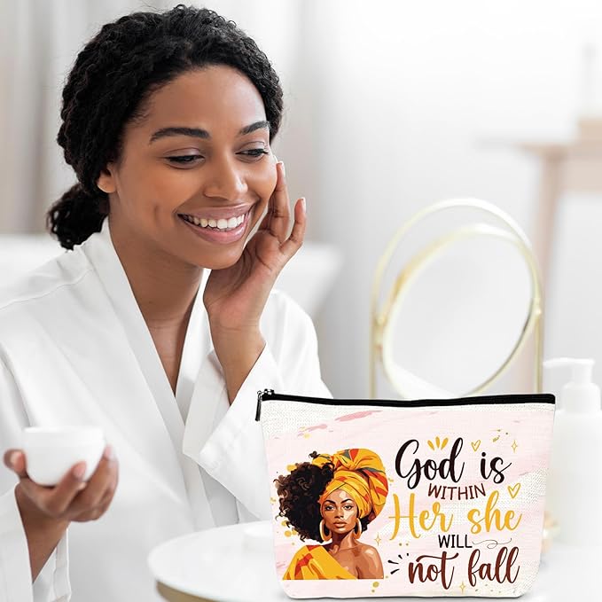 African American Makeup Bags - 4Pcs Inspirational Gifts for Black Women, Afro Queen Cosmetic Toiletry Bags with Zipper Pouch Organizer, Black Girls Owned Gifts for Friends Sisters Mom