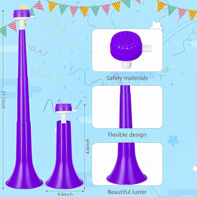 6 Pieces Stadium Horn, 21 Inch Collapsible Vuvuzela Trumpet for Sporting Events Football Carnival Party Supplies, Purple