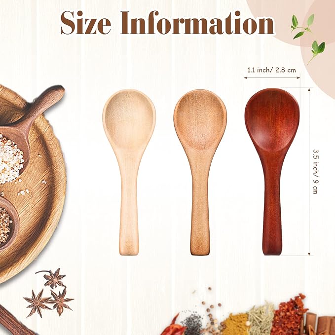 Boao 50 Pcs Small Wooden Spoons, 3.5'' L, Mini Wood Natural Tiny Spoons Wooden Little Teaspoons for Jars Sugar Creamer Honey Spices Salt Kitchen Supplies (Multiple Color)