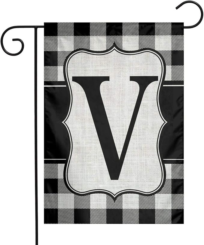YANGHOME Monogram Initial V Burlap Garden Porch Lawn Flag Farmhouse Decorations Mailbox Decor Welcome Sign 12x18 Inch Small Mini Size Double Sided Flax Nylon Linen Fabric