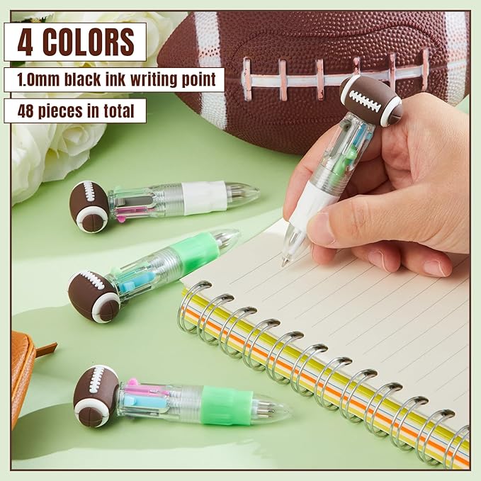 Kosiz 48 Pack Football Party Favors Sport Pen Multicolor 4 in 1 0.5mm Ballpoint Pen for Office Sport Lover Novelty Valentine's Day Gifts Goodie Bags Stuffers