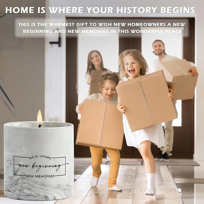FreeJac House Warming Gifts New Home Housewarming Gift for Women Men Friend - New Home Gift Ideas New Homeowner Gifts House Warming Decoration Party Decor Ceramics Sandalwood Scented Candle 6oz