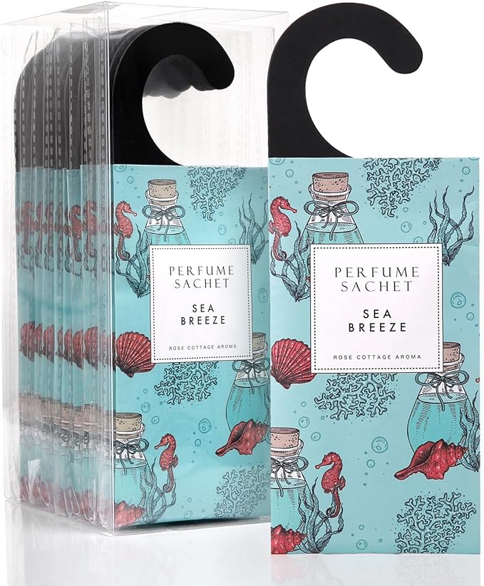 ROSE COTTAGE Large 12 Packs Sea Breeze Hanging Closet Deodorizer Air Freshener Long Lasting Scented Sachets Smell Goods for House