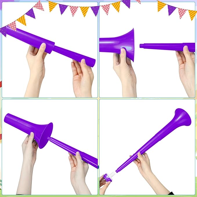 6 Pieces Stadium Horn, 21 Inch Collapsible Vuvuzela Trumpet for Sporting Events Football Carnival Party Supplies, Purple