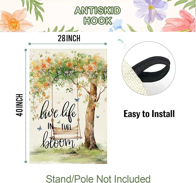 Baccessor Spring Garden Flag 28 x 40 Inch, Floral Tree Swing Double Sided Burlap Welcome Large Yard Flag Seasonal Holiday Lawn Proch Outdoor Outside Decor
