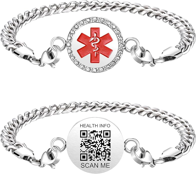 Upgraded Medical Bracelets Men Women with QR Code Medical Alert ID Bracelets - Titanium Steel Wristband Fits Wrists Up 8''-10'' - More Space Custom Emergency Med ID Info