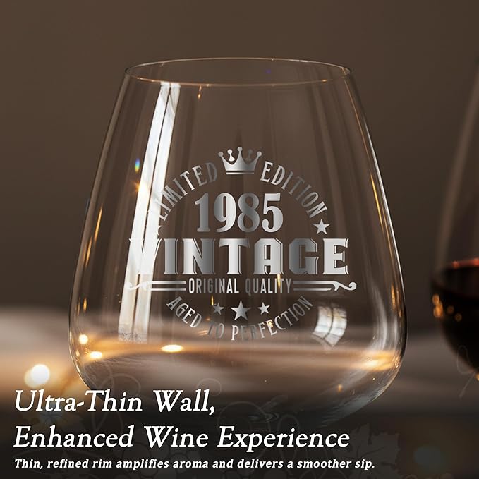 Crystal Burgundy Wine Glasses Cup Red Long Stem White Personalized Cute Large Women 40th Birthday Gifts for Her 40 Years Old Best 1985 Funny Cool Friend Gift Unique Birthday Party Decorations