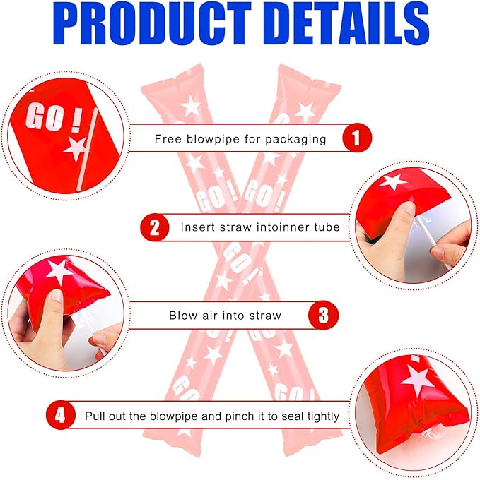 Hungdao 60 Pcs Noise Makers Homecoming Football Favors Include 24 Thunder Sticks Cheer Sticks 12 Hand Clapper 24 Cheerleading Pom Poms for Sporting Events Pep Rally Supplies(Red)