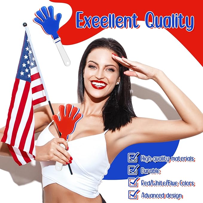 Jenaai 120 Pcs Hand Clapper Bulk Noise Makers Red White Blue 7.5 Inch Clapping Hands Party Favors Plastic Noisemakers Noise Maker for Adult Sports Events Birthday Supplies Accessories