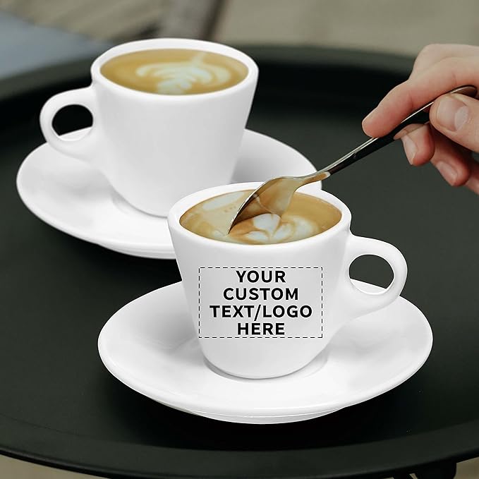 Custom Espresso Cups with Saucer 2.75 oz. Set of 100, Personalized Bulk Pack - Perfect for Espresso, Tea, Other Beverages - White