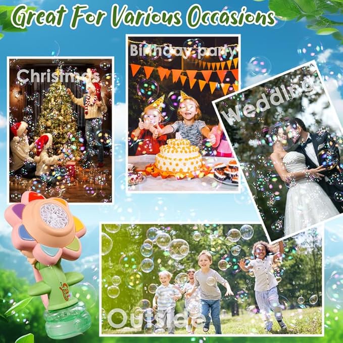 Sunflower Bubble Machine for Kids Automatic Flower Bubble Toy with Colorful Lighting for Toddlers Handheld 20000+Bubbles 3 Modes Fun Swing Dance Bubble Maker Blower Blaster Outdoor Toys Type-C Yellow