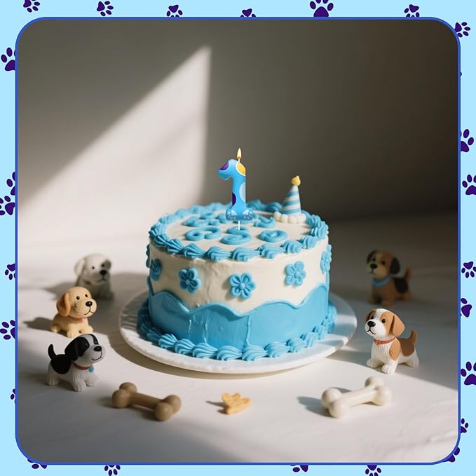 Blue Dog Paw Birthday Candles Cake Topper Numeral Birthday Candles for Boy Girl Dog Paw Decoration(Number 1)
