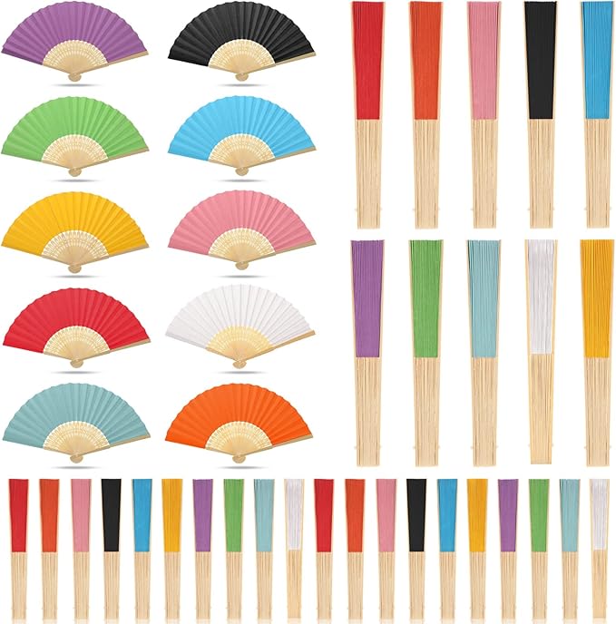 Yinkin 100 Pack Folding Fans Bamboo Handheld Folded Craft Hand Japanese Chinese Fans for Weddings Bridal Dancing Church DIY Decoration Women Gift Party Favors (Multi Colors)