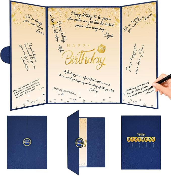Crenics Blue and Gold Birthday Decorations for Women Men, Creative Birthday Guest Signature Book Alternative 18" x 12", Awesome Birthday Gifts for Girls or Boys