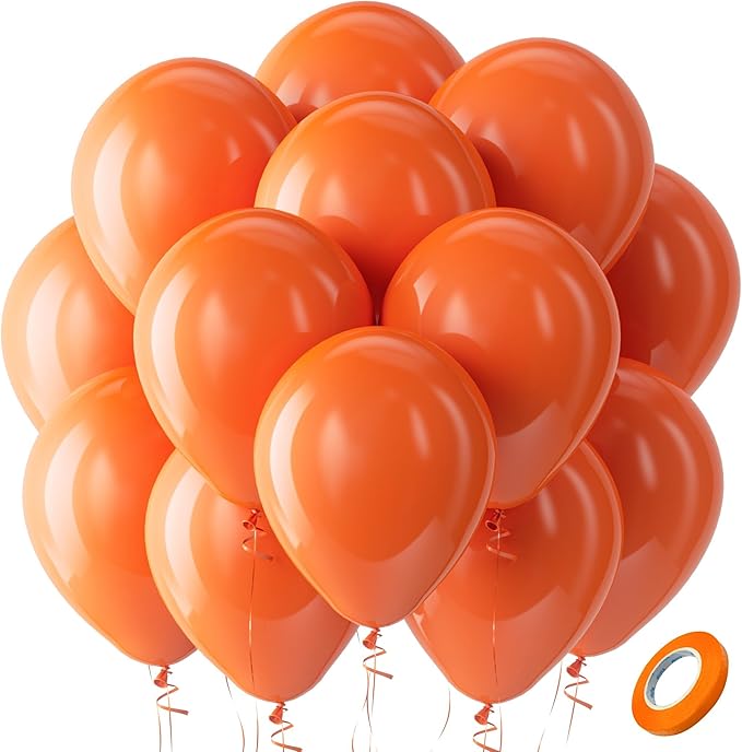 Bezente Orange Balloons Latex Party Balloons - 100 Pack 12 inch Orange Round Helium Balloons for Birthday Bridal Shower Halloween Party Decoration