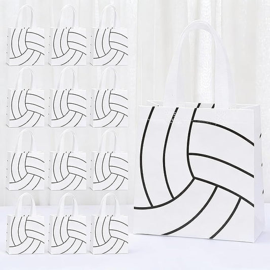TYFYO 12PCS Volleyball Treat Bags - Non-Woven Bags with Handles,Volleyball goodie bags,Volleyball-themed candy bag, Applicable to Volleyball Party Supplies,Sports Day Birthday Decorations(Volleyball)