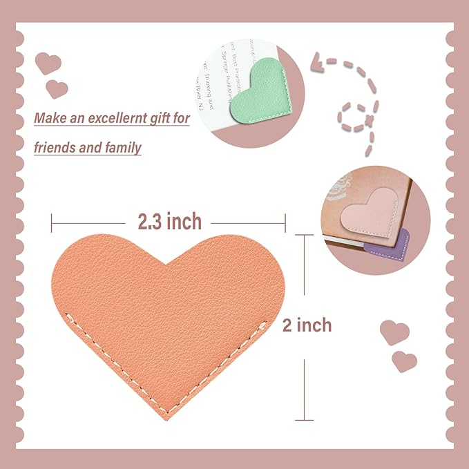 Leather Heart Bookmarks - Winjeto 6 Pieces Cute Corner Page Book Marks for Teachers Students Book Reading Lovers, for School Office Home Supplies (Love（6pcs）)